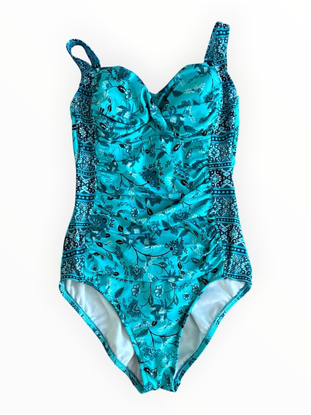 Bal Harbour Turquoise Floral-Print One-Piece Swimsuit w/ Supportive Cups | 10